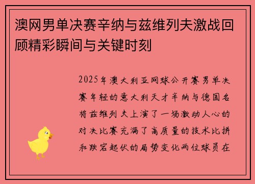 澳网男单决赛辛纳与兹维列夫激战回顾精彩瞬间与关键时刻